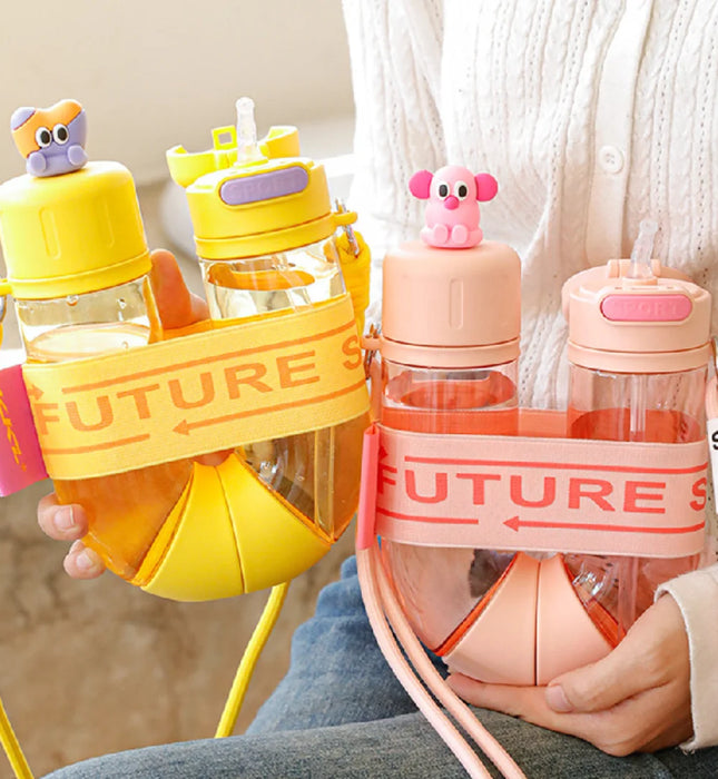 2-in-1 Dual Compartment U-Shaped Water Bottle for School (Boys & Girls)